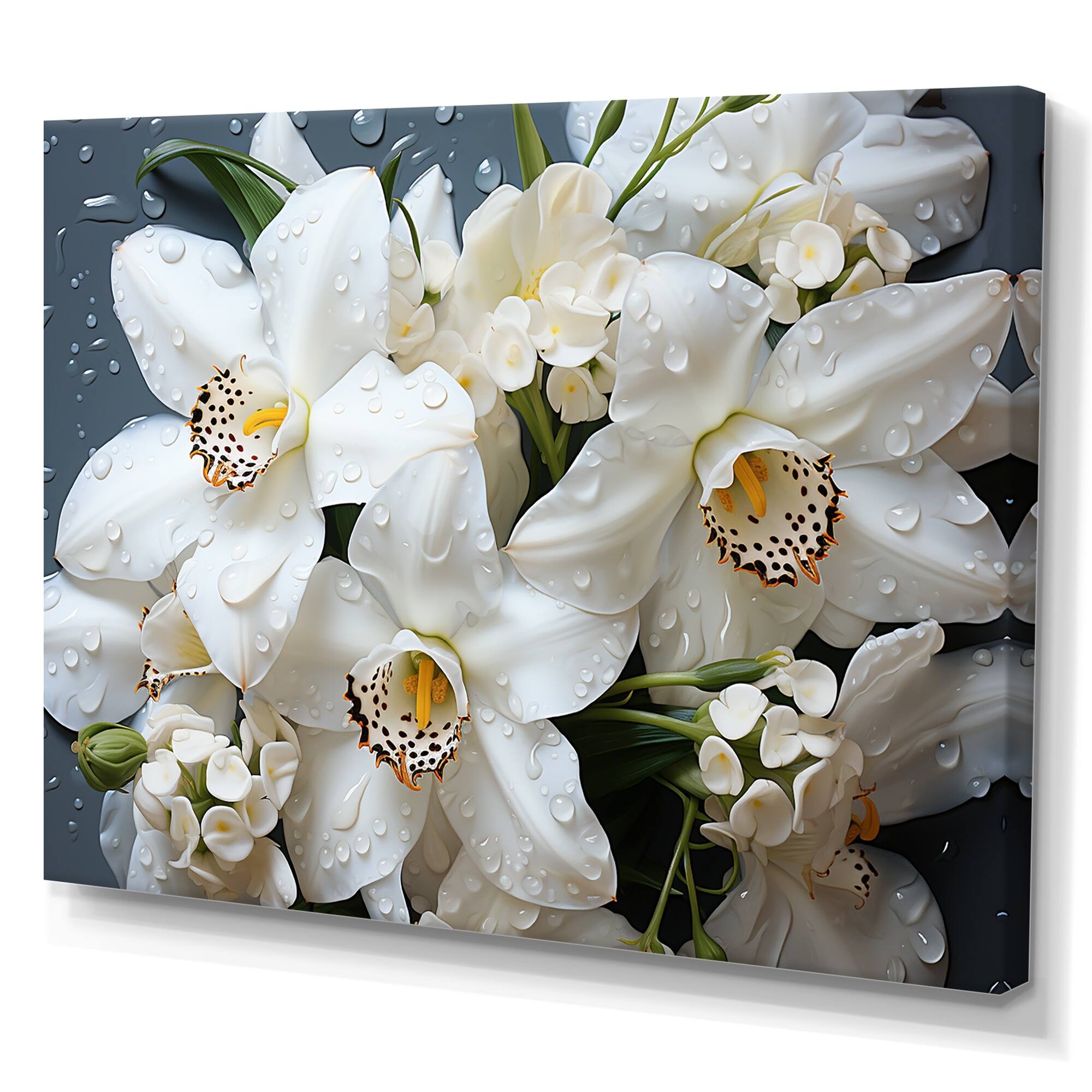 Designart "White Orchids Still Life Photography" Orchids Wall Art Bed